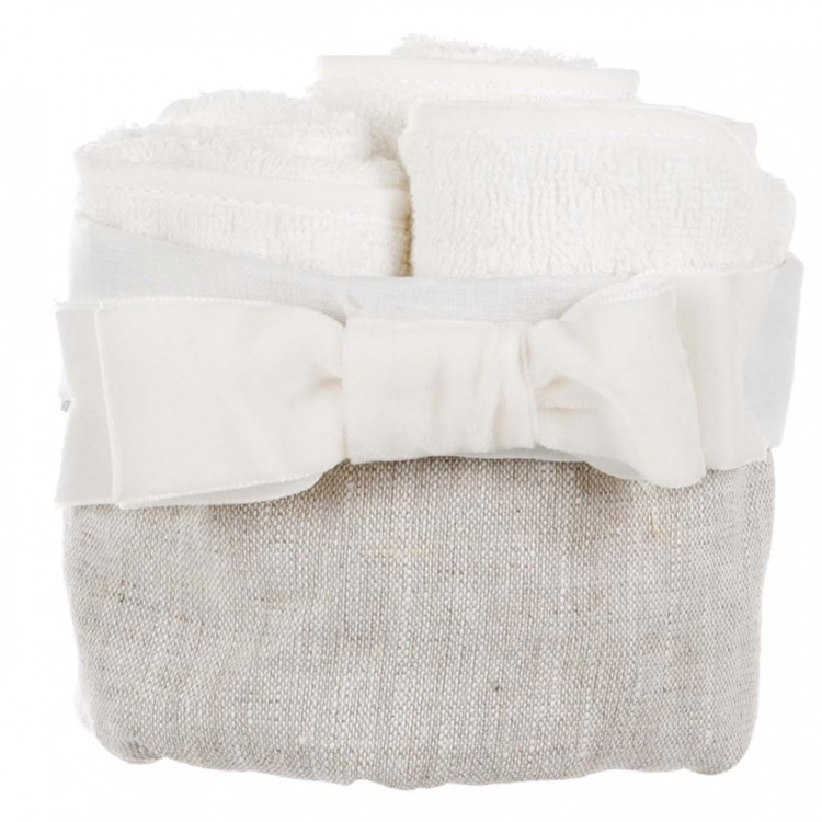 Set di 3 lavette con cestino in lino e fiocco Velluto BLANC MARICLO'- Velvet Bow Bianco