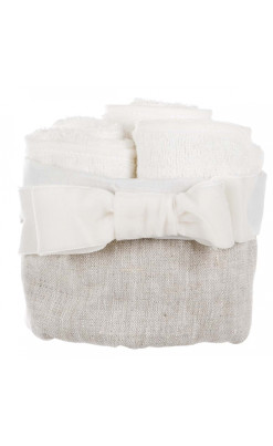 Set di 3 lavette con cestino in lino e fiocco Velluto BLANC MARICLO'- Velvet Bow Bianco';