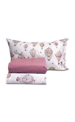 Completo lenzuola in cotone MONGOLFIERE ROSA';