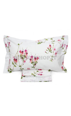 completo lenzuola matrimoniale mirabello fiori viola e rosa su bianco';