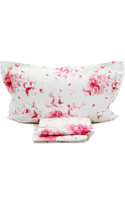 Completo lenzuola matrimoniale MIRABELLO - Rose e farfalle rosa';